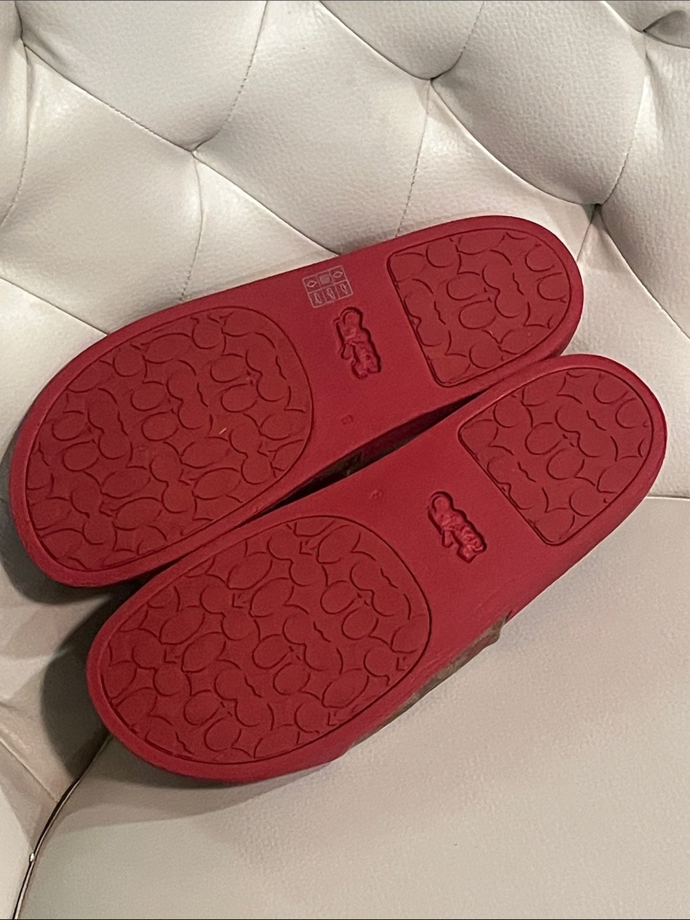 Coach Red Slide Sandals with Signature Heart Print Beautiful Eye Catching - Picture 9 of 10